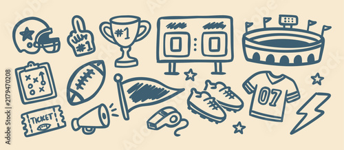 Hand drawn American football doodle elements set in a playful vintage style