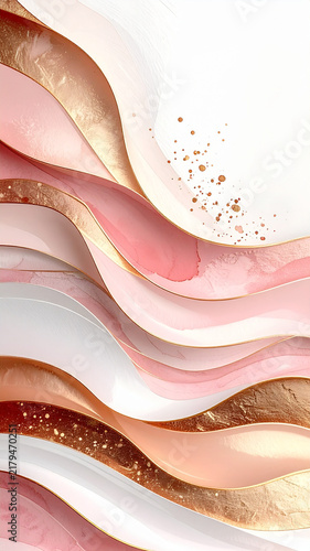 Rose gold and blush layered wave vertical background with copy space