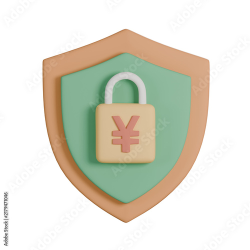 Konstfotografi A 3D shield with a padlock and yen symbol — ideal for financial security and pro