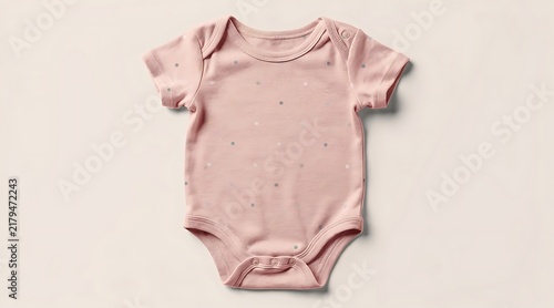 Pink baby onesie bodysuit infant clothing garment.