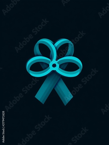 Abstract Teal Blue Ribbon Knot Symbol Design on Dark Background