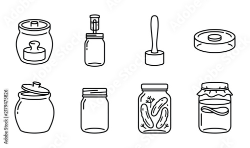 Fermentation Jar Icons, Food Preservation Vessels, Pickling Containers, Kitchen Storage Glassware