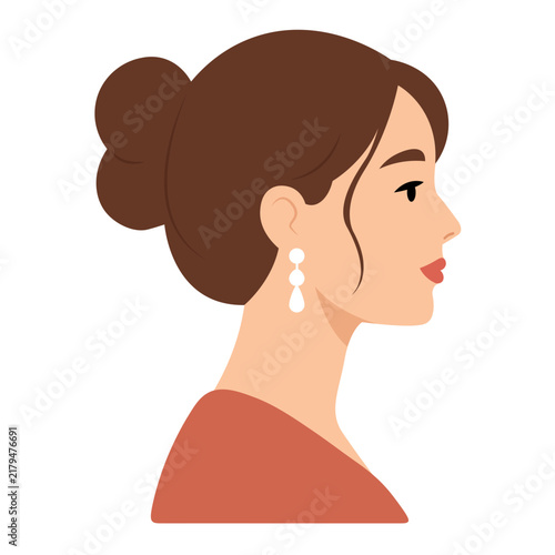 Beautiful Woman Side Profile with Earrings Cartoon Illustration for Beauty and Fashion Design