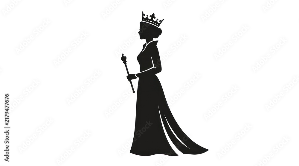 Fototapeta premium Silhouette of regal female figure wearing crown and holding scepter