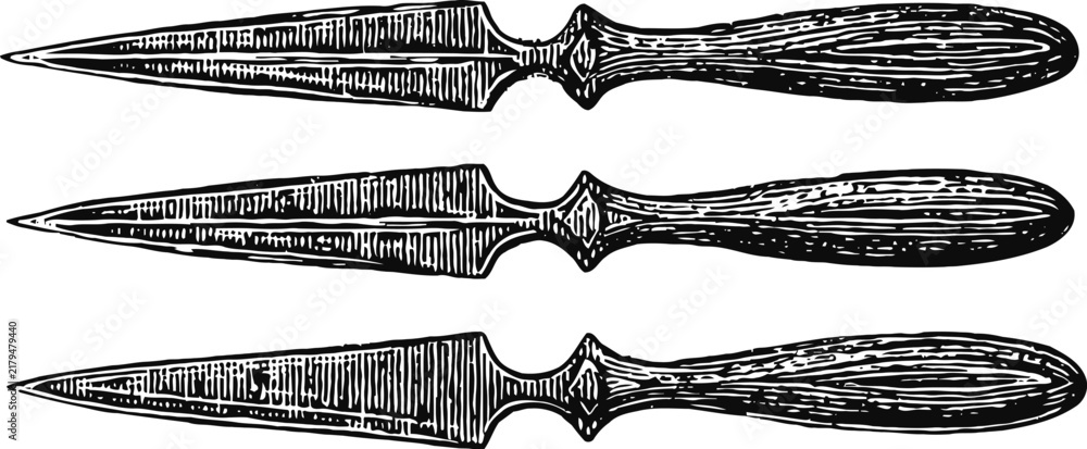 Obraz premium Vintage hand drawn daggers with detailed handles and textured blades, antique weapon illustrations