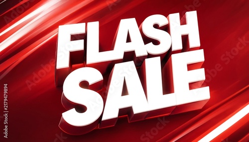 Flash sale bold 3D white text typography banner design against a dynamic red abstract background with discount sign 3D typography shopping deal special offer 3D typography marketing promo