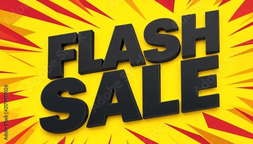 Flash sale bold black text banner with yellow and red comic book style background discount sign promotion text shopping deal retail event advertising template pop art e commerce special offer