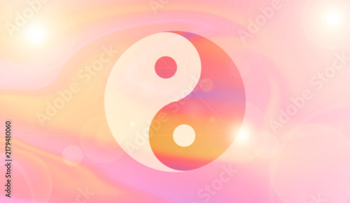 Konstfotografi Abstract Chinese Taoism yinyang symbol on vibrant pink orange gradient backgroun