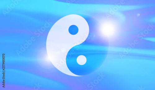 Obraz na płótnie Abstract Chinese Taoism yinyang symbol on vibrant blue gradient background, glow