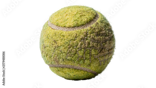 Fotografía Worn fuzzy green tennis ball with visible seams, isolated on transparent backgro