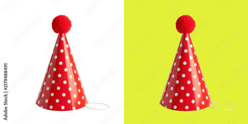 Obraz premium Red polka dot party hat