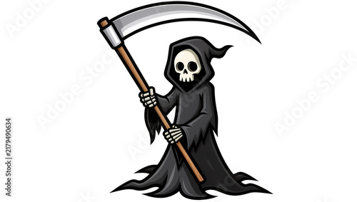 Bild auf Leinwand Cartoon Grim Reaper holding a scythe, isolated on transparent background