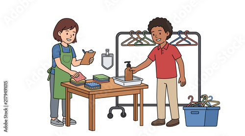 People Working in a Laundry or Clothing Shop