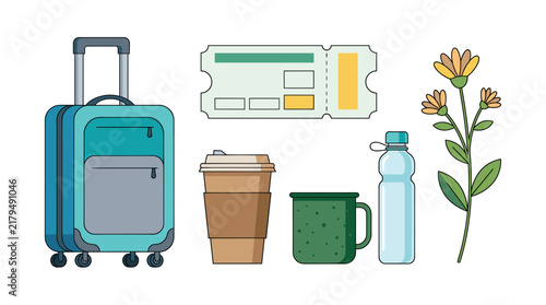 Travel Essentials and Leisure Items Collection Vector Illustration