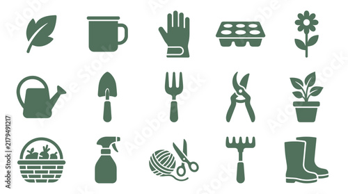 Gardening Tools and Hobby Icons Set