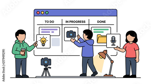 Team Working on Agile Kanban Board Project Management