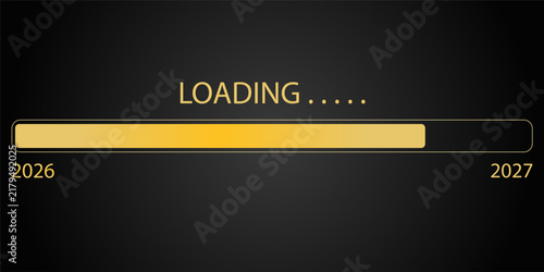 Illustration of a loading bar in gold with the message loading 2027 over dark background - new year concept - represents the new year 2027.