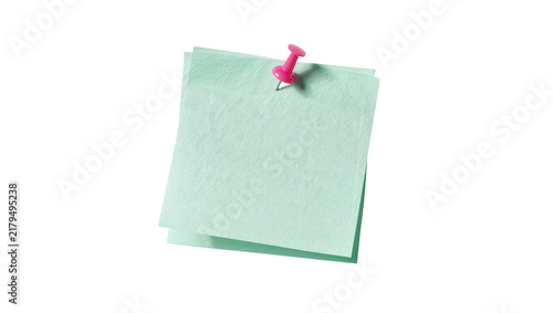 Quadro su tela Two pastel green sticky notes pinned together, isolated on transparent backgroun