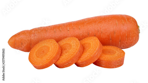 Canvastavla Whole orange carrot with four slices, isolated on transparent background
