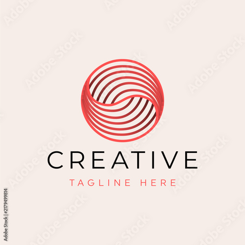 Minimalist abstract logo featuring flowing concentric lines forming a spherical wave pattern