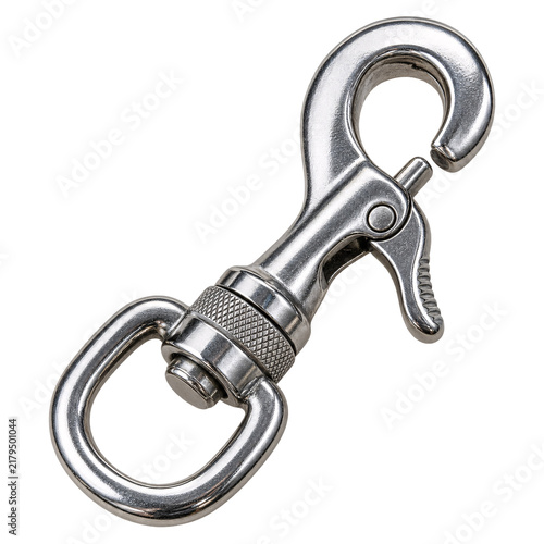 Isolated swivel eye snap hook with shiny metal finish and