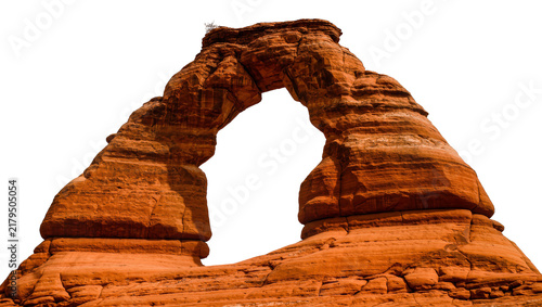 Natural sandstone arch formation with layered rock textures, isolated on transparent background