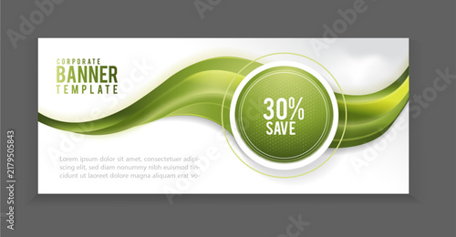 Abstract Green Corporate Banner Template Design With Wavy Shapes And Discount Badge