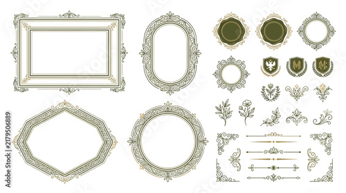 Ornate decorative frames and borders on transparent background