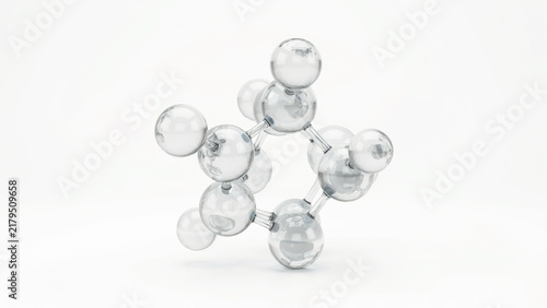 Threedimensional molecular structure model with spheres and connecting rods on transparent background