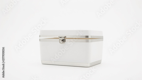 White Insulated Metal Storage Box with Clasp Lock and Transparent Background Showcasing Simple Design
