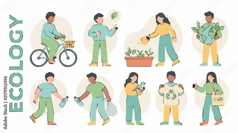 Fototapeta premium Eco-Friendly Lifestyle Vector Illustration with Diverse People