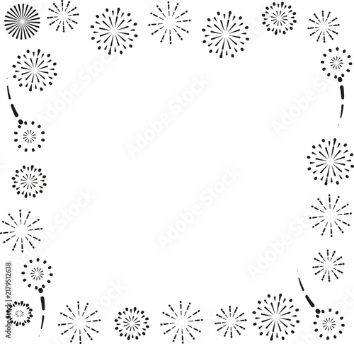 Fireworks Border Frame , Black and White Monochrome background