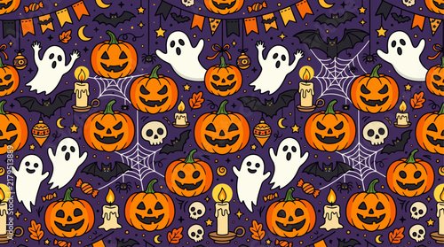 halloween seamless pattern with pumpkins