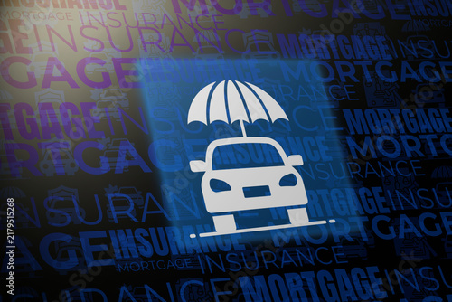 Foto Car insurance and mortgage and leverage concept with protective umbrella symbol