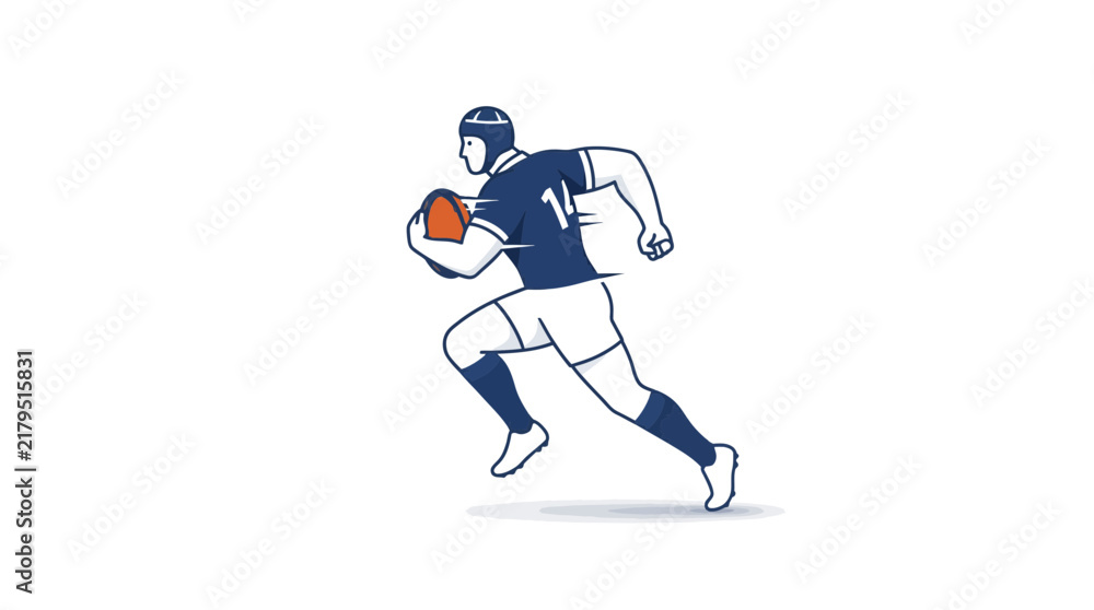 Fototapeta premium Rugby player running with ball for sports logo design, modern marketing banner vector on white background