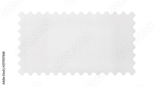 Obraz na płótnie Blank white postage stamp with perforated edges, isolated on transparent background