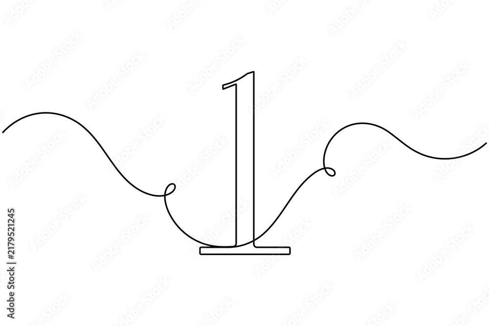 Obraz premium Achievement choice of number one icon sign continuous single line art drawing on white background minimalist first mark starting symbol editable outline vector illustration
