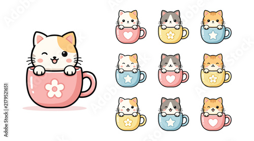 Collection of cute kitten cat vector illustration
