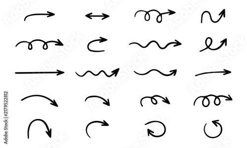 Universal Arrow Symbols Collection: Direction and Navigation Vector Icons. Doodle arrow icon, black curved design. Eps vector illustration file. Eps vecto art