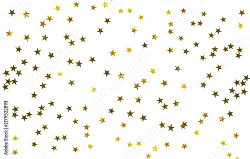 Gold confetti in the shape of stars isolated on a white or transparent background. Decoration for holiday backgrounds