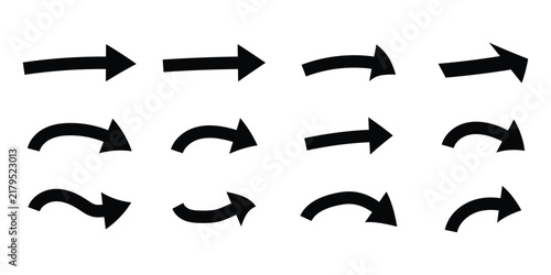 Creative collection of organic, hand-drawn curved arrows with smooth lines and an artistic sketch style. Suitable for modern design projects, including social media graphics, educational materials, pr