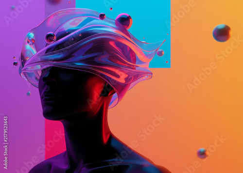 Illustration of a faceless human head sculpture with a spectrum of features on the head, reflecting the concept of AI and artificial intelligence consciousness.