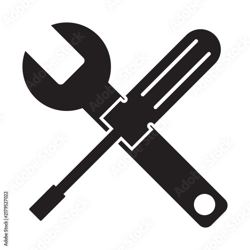 Black crossed wrench and screwdriver icon representing repair, maintenance, and construction services