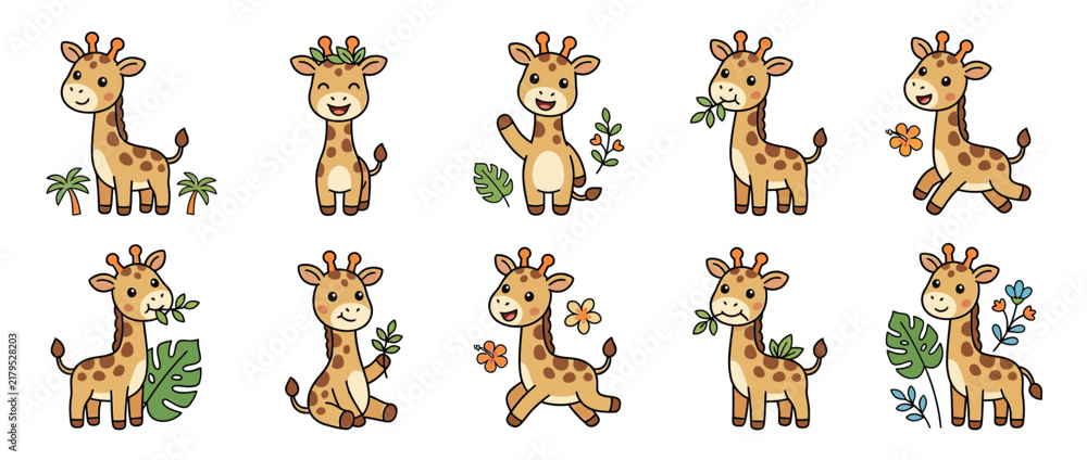 Fototapeta premium Cute Giraffe Collection Isolated Transparent Background