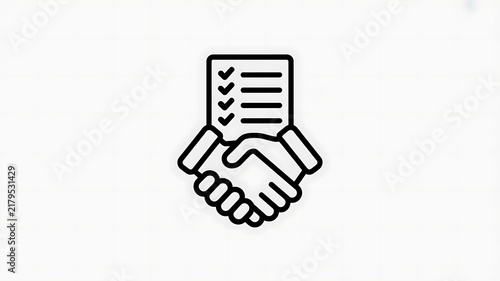 Handshake icon with a checklist agreement document