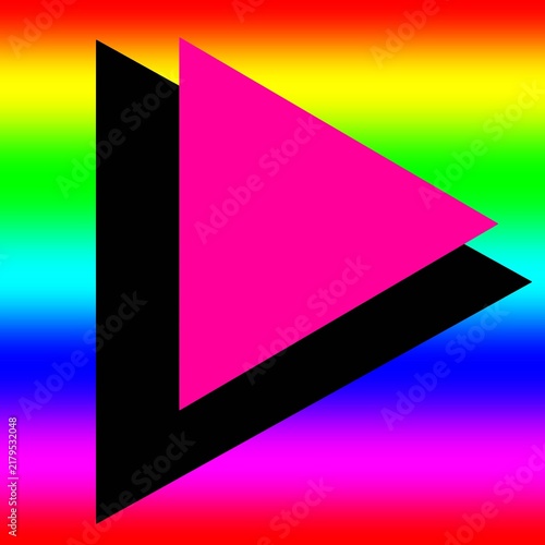 Retro 80s pink and black triangle rainbow background pride play button