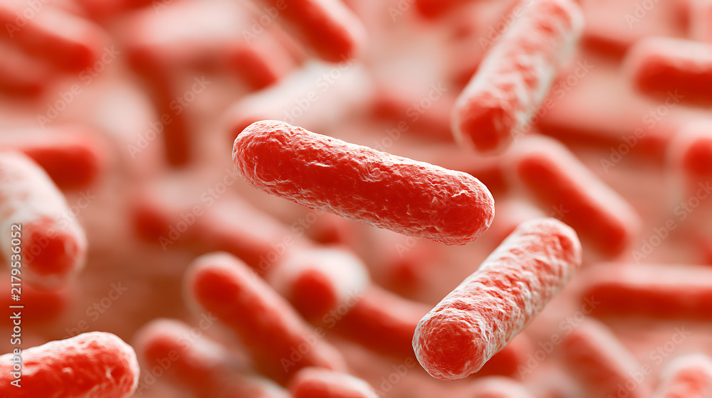 Naklejka premium Close up microscopic view of harmful pathogenic bacteria bacillus and rod shape microbe cells under lab scope for infection and disease r