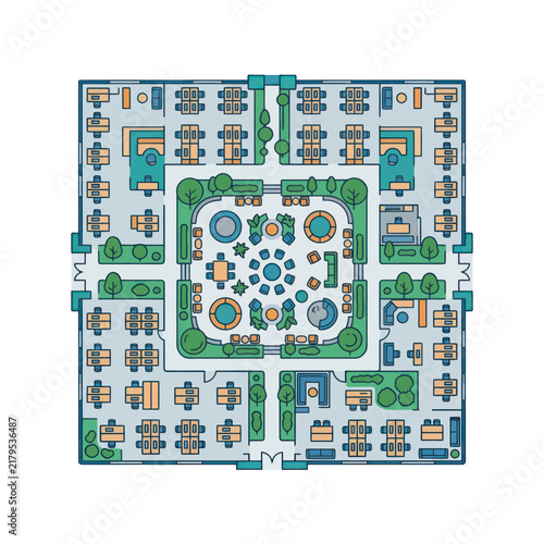 Top down view of a detailed video game map layout.