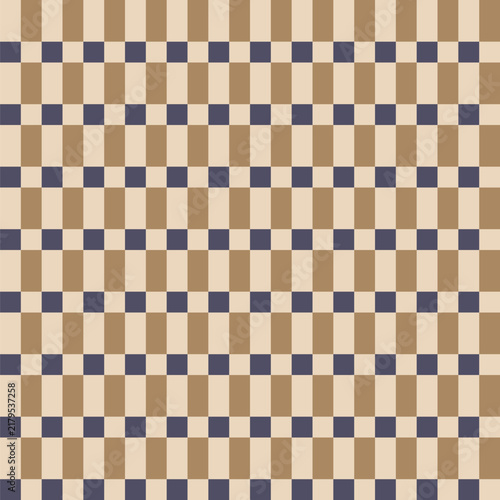Seamless pattern created from alternating rows of blue-grey squares and gold rectangles on a cream background