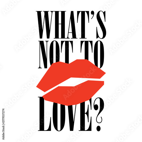 Minimalist fashion illustration featuring bright red geometric lips overlapping bold black typography quote. Perfect for trendy apparel, t-shirt print, sticker, decal, and poster design.